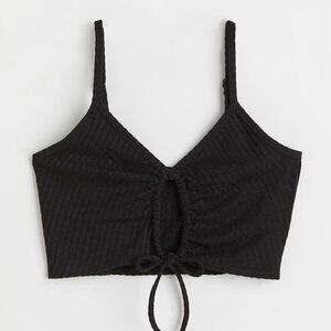 NWT H&M Bralette Black Crop Top Divided Ribbed Tie Front Camisole Sleeveless M